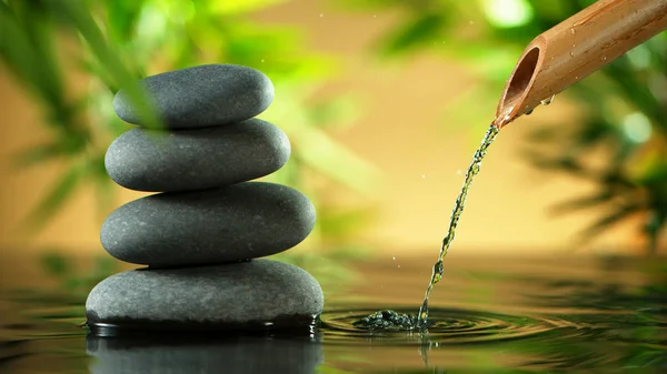 Una corriente de agua que sale del tubo de bambú — Foto de Stock