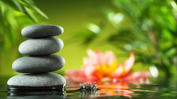 Dripping drops of water with black lava stones — Stock Photo, Image