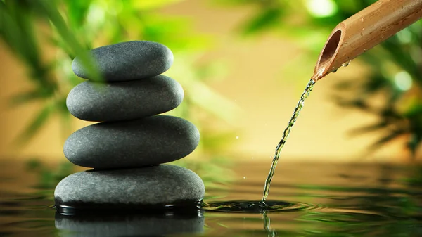 A stream of water flowing out of bamboo tube — Stock Photo, Image