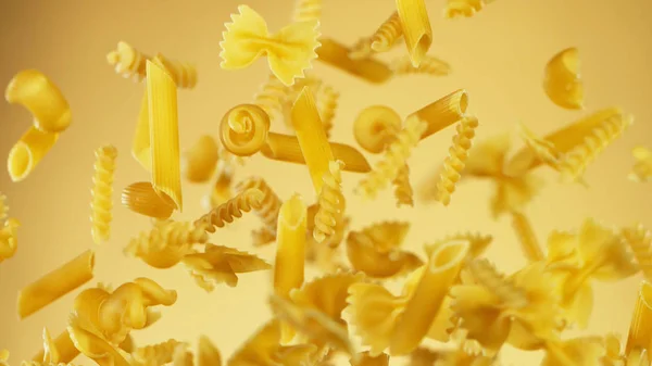 Freeze motion of flying uncooked pasta — 图库照片