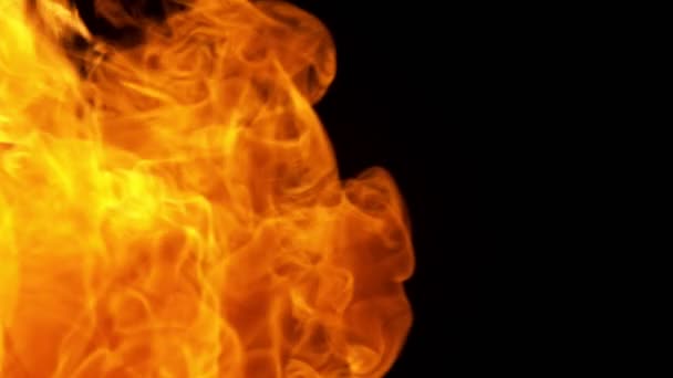 Mouvement Super Lent Des Flammes Isolées Sur Fond Noir Détail — Video