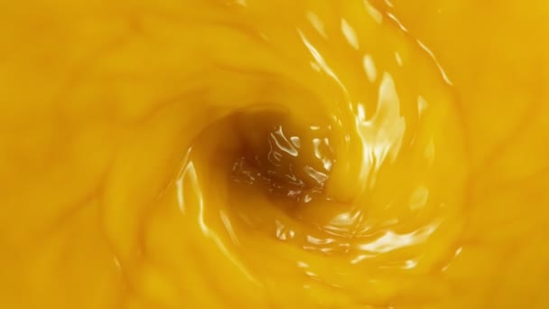 Super Cámara Lenta Verter Jugo Naranja Forma Tornado Filmado Cámara — Vídeos de Stock