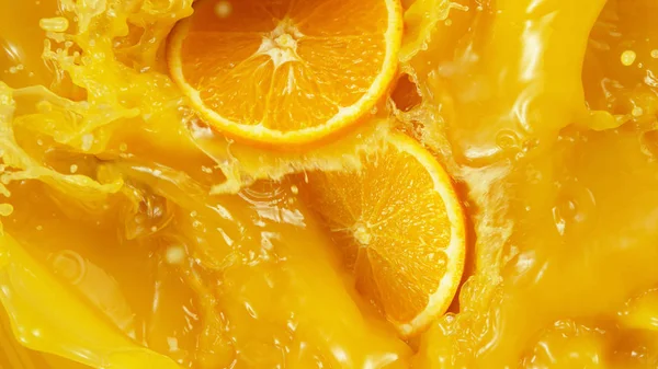 Szczegóły Spadające Plastry Pomarańczy Soku Zbliżenie — Zdjęcie stockowe