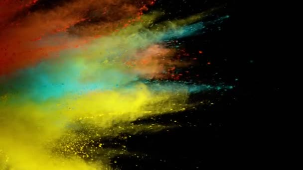 Mouvement Super Lent Explosion Poudre Colorée Isolé Sur Fond Noir — Video