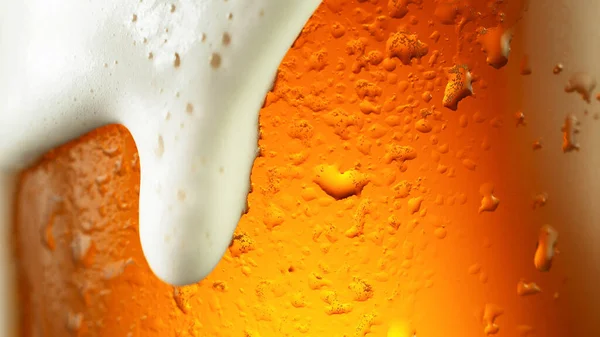 Detalle Bebida Cerveza Con Cabeza Espuma Desbordante Super Macro Shot — Foto de Stock