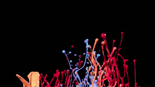 Супер Повільний Рух Форм Танцюючих Кольорів Ізольовано Чорному Тлі Знімається — стокове відео