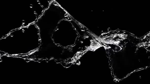 Super Slow Motion Splashing Water Rotation Isolated Black Background Filmed — Stock Video