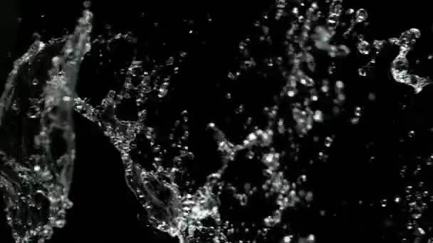 Super Slow Motion Splashing Water Rotation Isolated Black Background Filmed — Stock Video