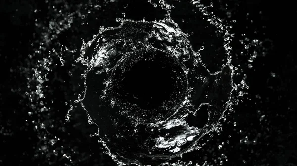 Forma Twister Abstrato Respingo Água Isolado Fundo Preto Congele Conceito — Fotografia de Stock