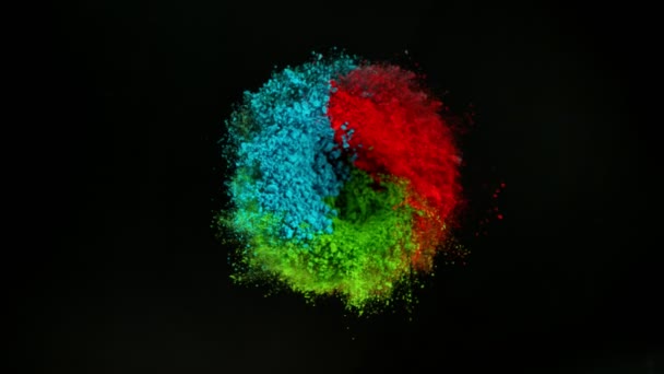 Super Slow Motion Rotazione Della Polvere Colorata Isolata Fondo Nero — Video Stock