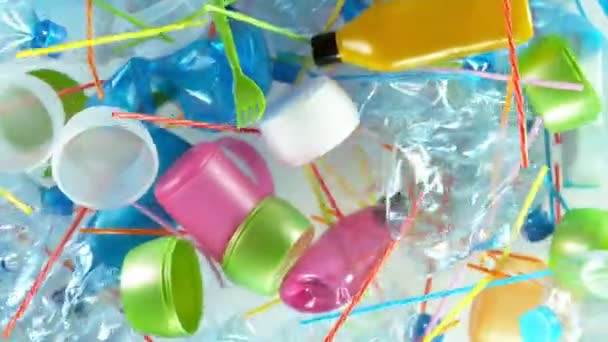 Super Slow Motion Rifiuti Plastica Che Volano Nell Aria Girato — Video Stock