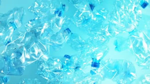 Super Slow Motion Empty Plastic Bottles Flying Air Filmed High — Stock Video