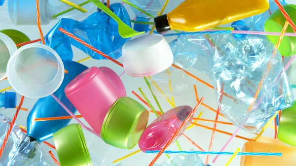 Haufen Fliegenden Leeren Plastikmülls Konzept Der Plastikverschmutzung — Stockfoto