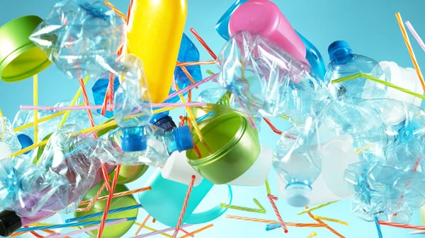 Haufen Fliegenden Leeren Plastikmülls Konzept Der Plastikverschmutzung — Stockfoto