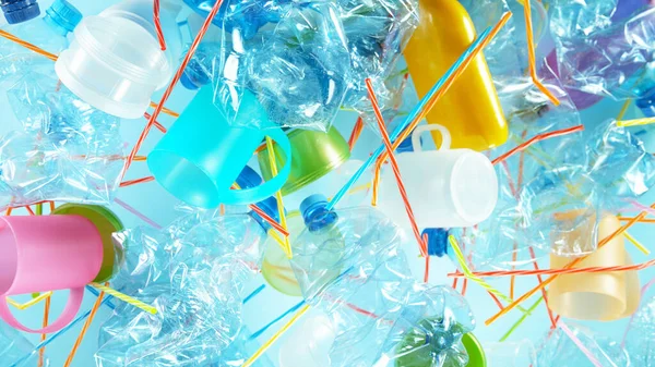 Haufen Fliegenden Leeren Plastikmülls Konzept Der Plastikverschmutzung — Stockfoto