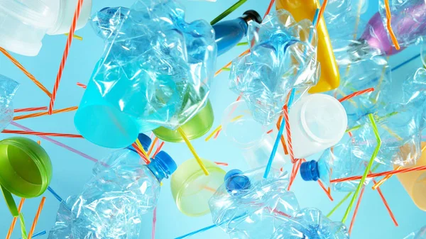 Haufen Fliegenden Leeren Plastikmülls Konzept Der Plastikverschmutzung — Stockfoto