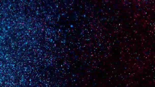 Super Slow Motion Scintillanti Particelle Colorate Sfondo Nero Profondità Messa — Video Stock