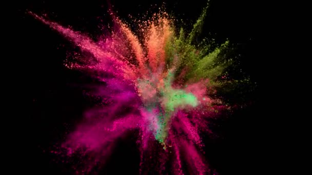 Super Slow Motion Coloured Powder Explosion Isolated Black Background Filmed — Stock Video