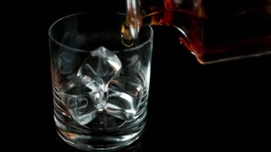Viski ya da romu kaydırak hareketli çok yavaş bir şekilde dökerim. Yüksek hızlı sinema kamerası, 1000fps