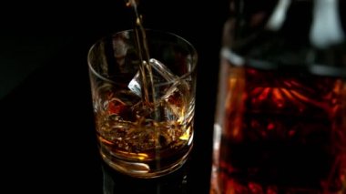 Viski ya da romu kaydırak hareketli çok yavaş bir şekilde dökerim. Yüksek hızlı sinema kamerası, 1000fps