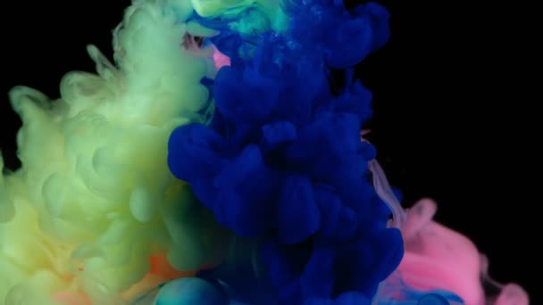 Сверхмедленное Движение Цветных Водорослей Воде Изолированный Черном Фоне Снято Камеру — стоковое видео