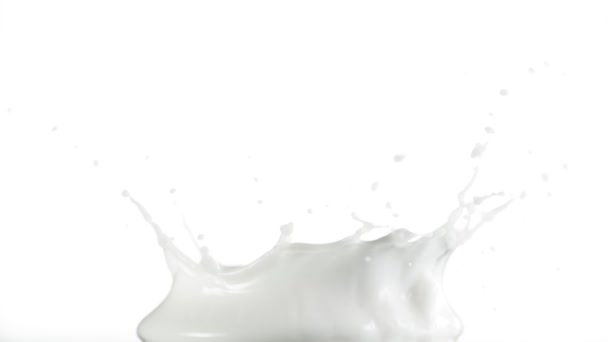 Super Slow Motion Spruzzi Latte Isolato Sfondo Bianco Girato Cinepresa — Video Stock