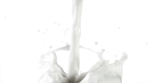 Super Slow Motion Pouring Milk Isolated White Background Filmed High — Stock Video