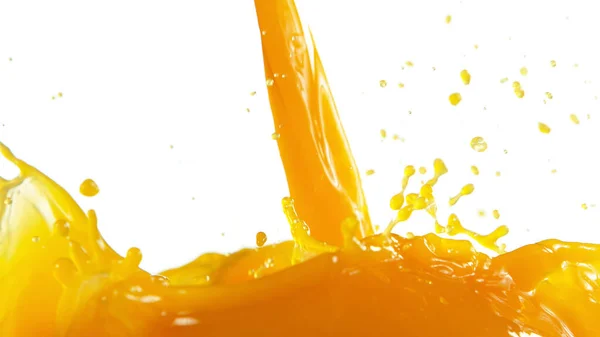 Lití Pomerančové Šťávy Splash Izolované Bílém Pozadí — Stock fotografie