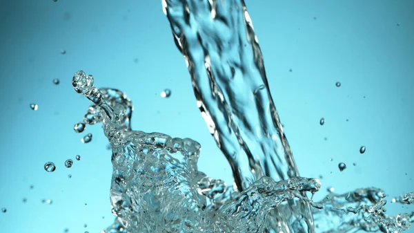 Salpicadura Agua Sobre Fondo Azul Espacio Libre Para Texto — Foto de Stock