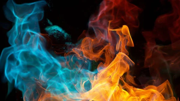 Abstract Coloured Mix Flames Isolated Black Background Realistic Chemical Fire — Stock Photo, Image