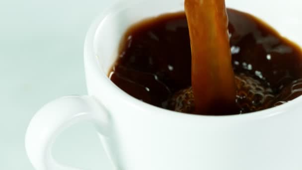 Super Slow Motion Pouring Coffee Cup Detail Filmed High Speed — Stock Video