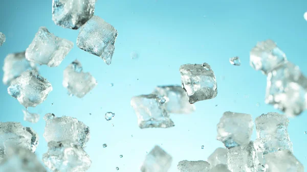 Crushed Ice Explosion Blue Background Freeze Motion Flying Pieces Ice — Stock Photo, Image