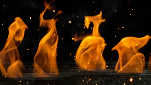 Barbecue Fire Grill Закрити Склад Порожньої Сітки Ізольований Black Background — стокове фото