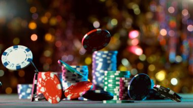 Poker, poker fişleri ile hala hayattadır. Tehlike oyunu kavramı, metin için boş alan.