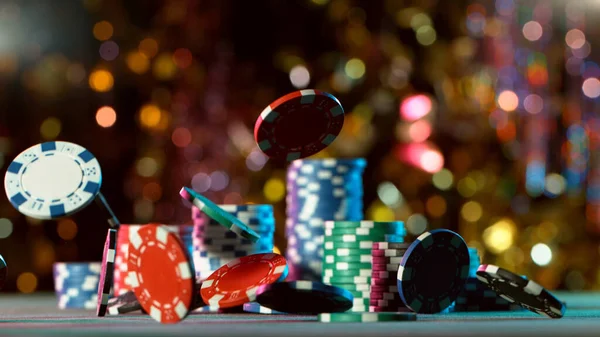 Poker Still Life Falling Poker Chips Concept Hazard Gaming Free — Stock Photo, Image