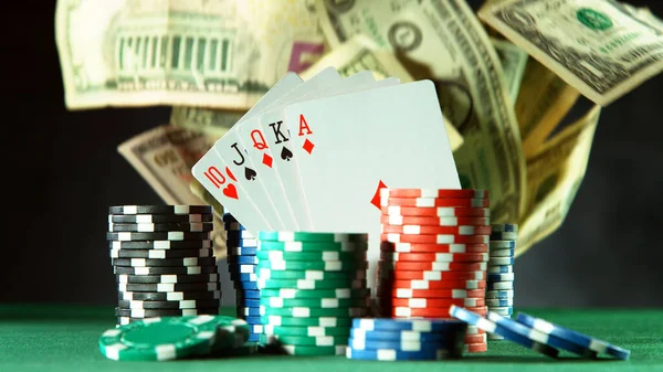 Banconote Dollari Usa Cadenti Nel Casinò Concetto Gioco Azzardo Poker — Foto Stock