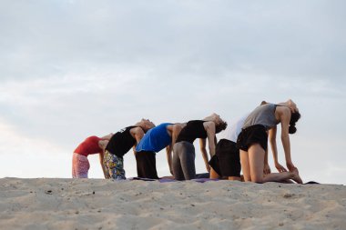 Karışık yarış grup egzersiz yoga sağlıklı yaşam fitness savaşçı pozlar insan