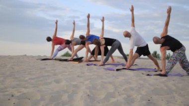 Karışık yarış grup egzersiz yoga sağlıklı yaşam fitness savaşçı pozlar insan