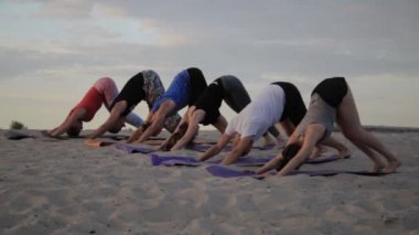 Karışık yarış grup egzersiz yoga sağlıklı yaşam fitness savaşçı pozlar insan