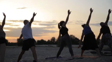 Karışık yarış grup egzersiz yoga sağlıklı yaşam fitness savaşçı pozlar insan
