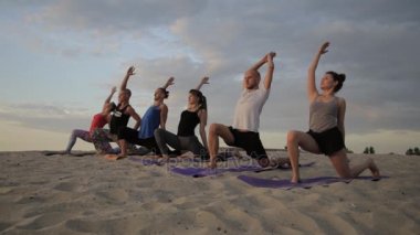Karışık yarış grup egzersiz yoga sağlıklı yaşam fitness savaşçı pozlar insan