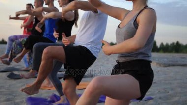 Karışık yarış grup egzersiz yoga sağlıklı yaşam fitness savaşçı pozlar insan