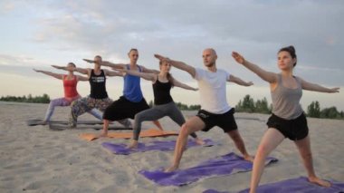 Karışık yarış grup egzersiz yoga sağlıklı yaşam fitness savaşçı pozlar insan