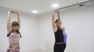 Yoga sınıf multi ırksal grup egzersiz fitness stüdyosu yoga asanas olarak sağlıklı yaşam tarzı