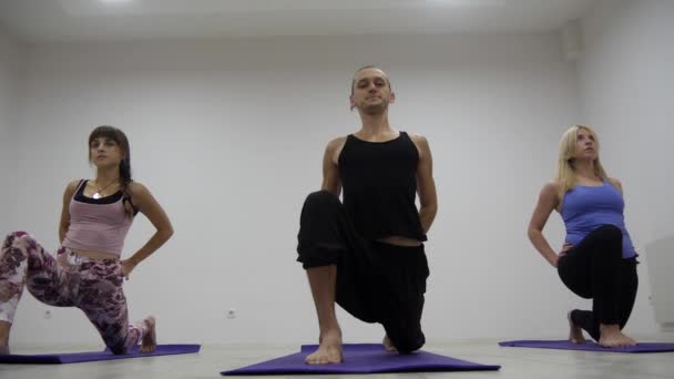 Yoga klass multi rasgruppen utövar hälsosam livsstil i fitness studio yoga asanas — Stockvideo