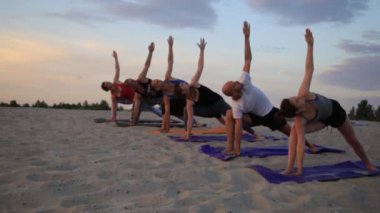 Karışık yarış grup egzersiz yoga sağlıklı yaşam fitness savaşçı pozlar insan