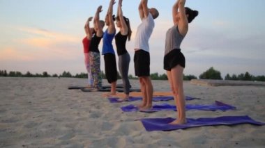 Karışık yarış grup egzersiz yoga sağlıklı yaşam fitness savaşçı pozlar insan