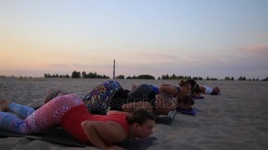 Karışık yarış grup egzersiz yoga sağlıklı yaşam fitness savaşçı pozlar insan