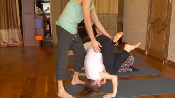 Йога класу людей, які здійснюють здорового способу життя у йога фітнес-студія. — стокове відео