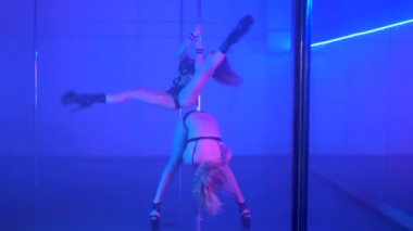 İki genç seksi ince kadın kutup pilon karanlık iç ile dans